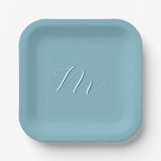 Monogram Solid Blue Pastel Minimalist Professional Papieren Bordje (Voorkant)