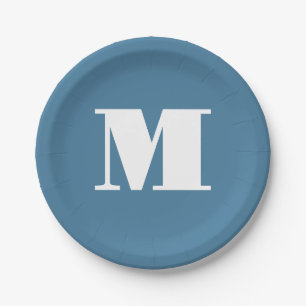 Monogram Solid Blue Pastel Minimalist Professional Papieren Bordje