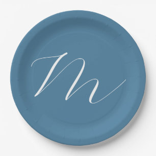 Monogram Solid Blue Pastel Minimalist Professional Papieren Bordje