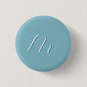 Monogram Solid Blue Pastel Minimalist Professional Ronde Button 3,2 Cm