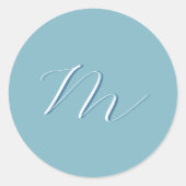 Monogram Solid Blue Pastel Minimalist Professional Ronde Sticker (Voorkant)