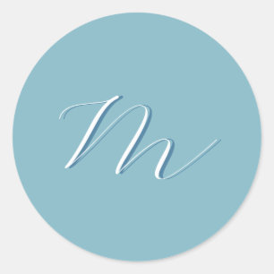 Monogram Solid Blue Pastel Minimalist Professional Ronde Sticker