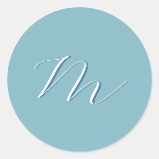 Monogram Solid Blue Pastel Minimalist Professional Ronde Sticker (Voorkant)