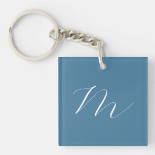 Monogram Solid Blue Pastel Minimalist Professional Sleutelhanger