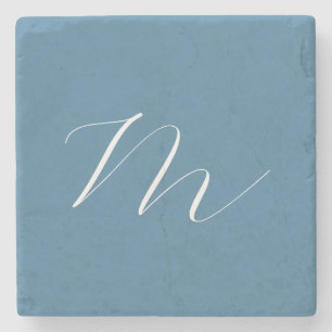 Monogram Solid Blue Pastel Minimalist Professional Stenen Onderzetter