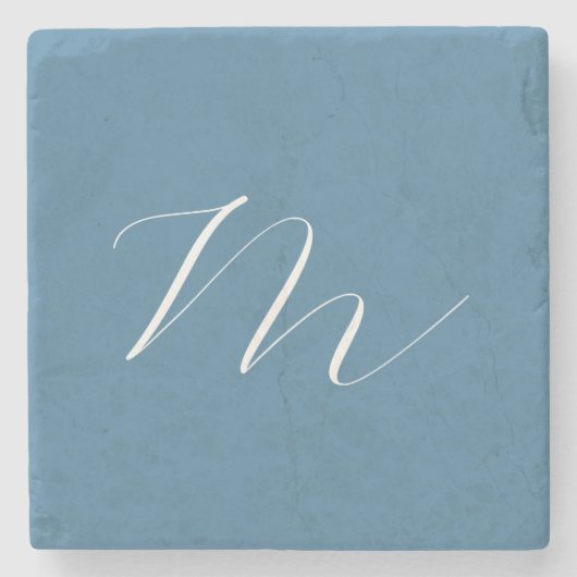 Monogram Solid Blue Pastel Minimalist Professional Stenen Onderzetter (Voorkant)
