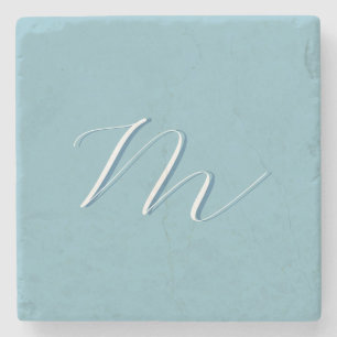 Monogram Solid Blue Pastel Minimalist Professional Stenen Onderzetter