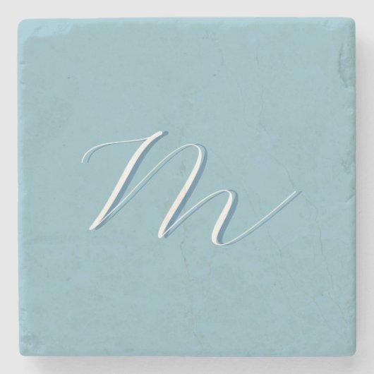 Monogram Solid Blue Pastel Minimalist Professional Stenen Onderzetter (Voorkant)