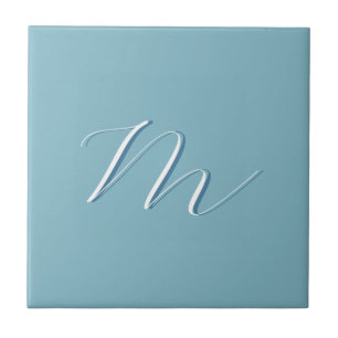 Monogram Solid Blue Pastel Minimalist Professional Tegeltje
