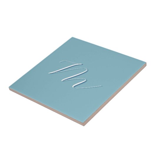 Monogram Solid Blue Pastel Minimalist Professional Tegeltje (Zijkant)