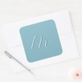 Monogram Solid Blue Pastel Minimalist Professional Vierkante Sticker (Envelop)