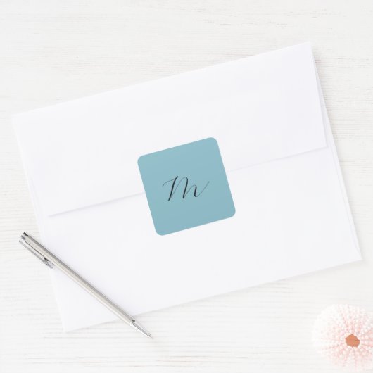 Monogram Solid Blue Pastel Minimalist Professional Vierkante Sticker (Envelop)
