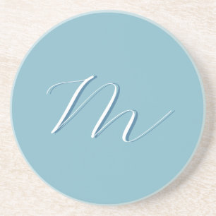 Monogram Solid Blue Pastel Minimalist Professional Zandsteen Onderzetter