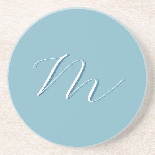 Monogram Solid Blue Pastel Minimalist Professional Zandsteen Onderzetter (Voorkant)
