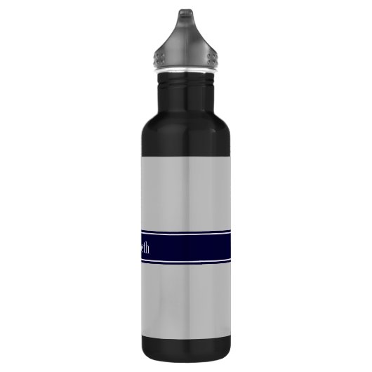 Monogram Solid Gray Navy Blue Ribbon Waterfles (Rechts)