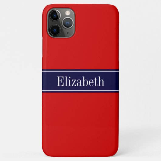 Monogram Solid Red, Navy Blue Ribbon Case-Mate iPhone Case (Achterkant)