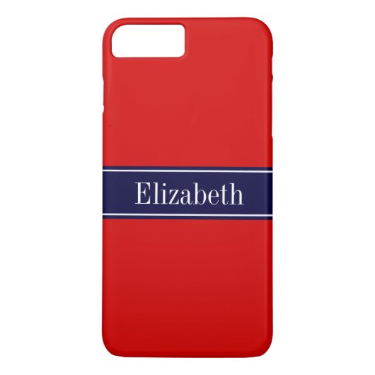 Monogram Solid Red, Navy Blue Ribbon Case-Mate iPhone Case (Achterkant)