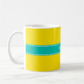 Monogram Solid Yellow, Blauwgroen Ribbon Name Koffiemok (Links)