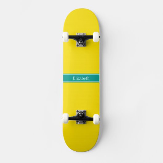 Monogram Solid Yellow, donkerdonkerBlauwgroen ribb Skateboard (Voorkant)