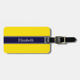 Monogram Solid Yellow, Navy Blue Ribbon Name Bagagelabel