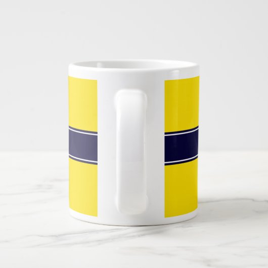 Monogram Solid Yellow, Navy Blue Ribbon Name Grote Koffiekop (Achterkant)