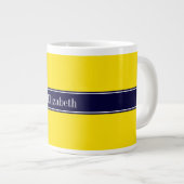 Monogram Solid Yellow, Navy Blue Ribbon Name Grote Koffiekop (Voorkant rechts)