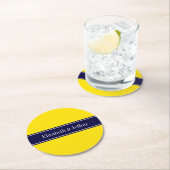 Monogram Solid Yellow, Navy Blue Ribbon Name Ronde Kartonnen Onderzetter (Insitu)