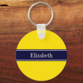 Monogram Solid Yellow, Navy Blue Ribbon Name Sleutelhanger (Voorkant)