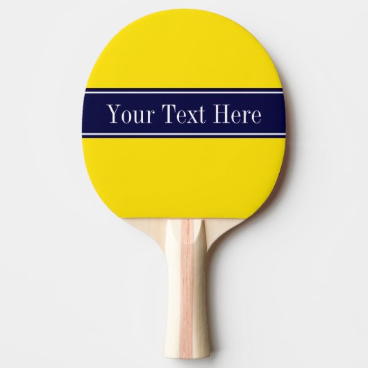 Monogram Solid Yellow, Navy Blue Ribbon Name Tafeltennisbatje (Voorkant)