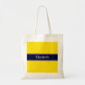 Monogram Solid Yellow, Navy Blue Ribbon Name Tote Bag (Voorkant)