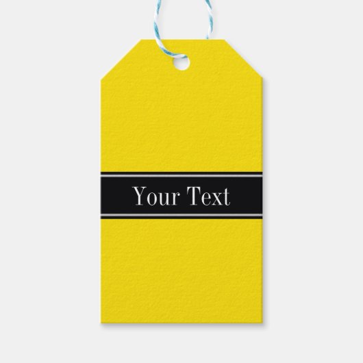 Monogram Solid Yellow, zwart lint Cadeaulabel (Voorkant)