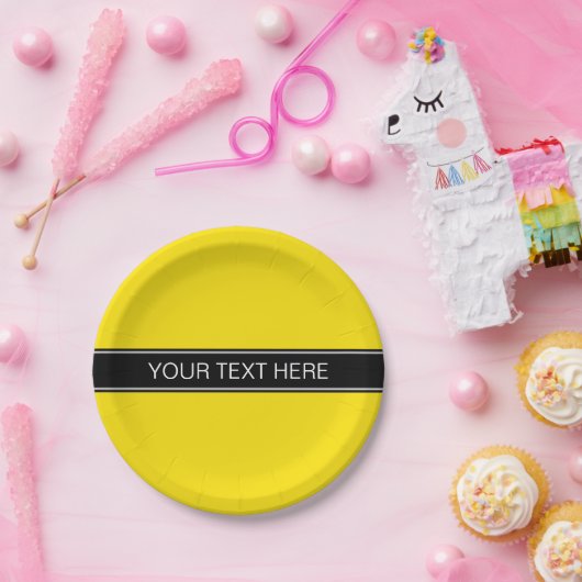 Monogram Solid Yellow, zwart lint Papieren Bordje (Feest)