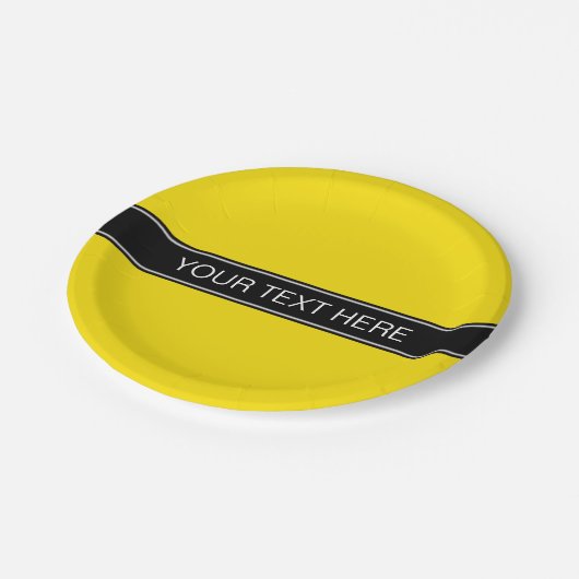 Monogram Solid Yellow, zwart lint Papieren Bordje (Gekanteld)