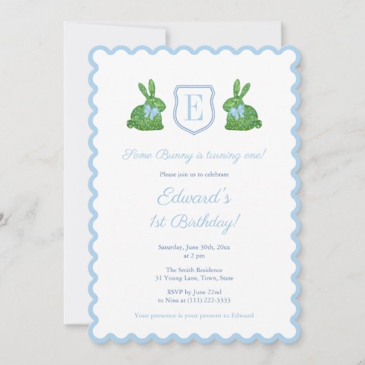 Monogram Some Bunny is een jongen 1e verjaardagsfe Kaart (Voorkant)