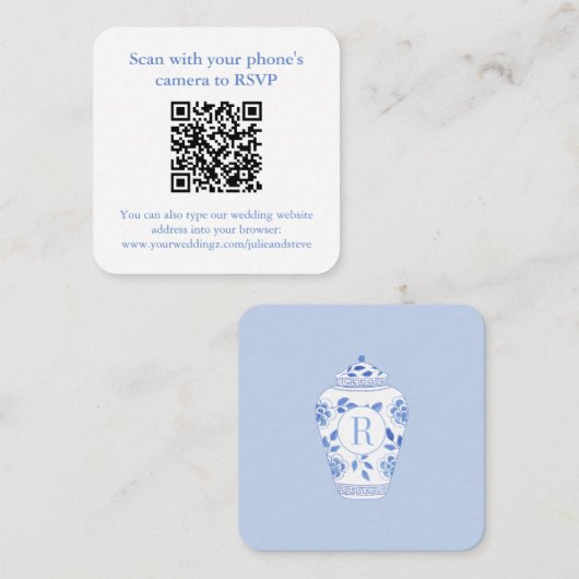 Monogram Something Blue Bruiloftsshower QR RSVP Informatiekaartje (Voorkant / Achterkant)
