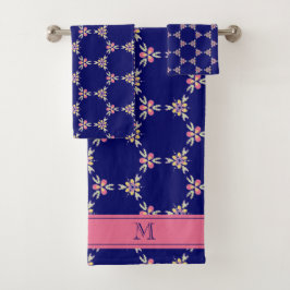Monogram Spaans mediterraan Indigo Floral Tile Bad Handdoek