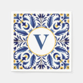 Monogram Spaanse Blauwe Bloem Gele Citroenen Servet (Voorkant)