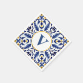 Monogram Spaanse Blauwe Bloem Gele Citroenen Servet (Hoek)