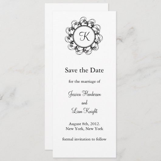 Monogram sparen de Datum (wit) Save The Date (Voorkant / Achterkant)
