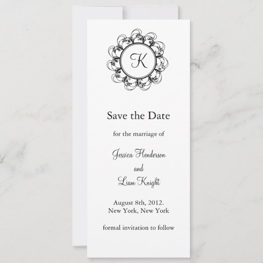 Monogram sparen de Datum (wit) Save The Date (Voorkant)