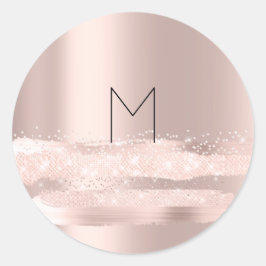 Monogram Spark Roze  Blush Beginletters Naam Rond Ronde Sticker