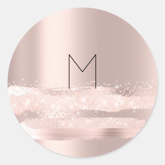 Monogram Spark Roze  Blush Beginletters Naam Rond Ronde Sticker (Voorkant)