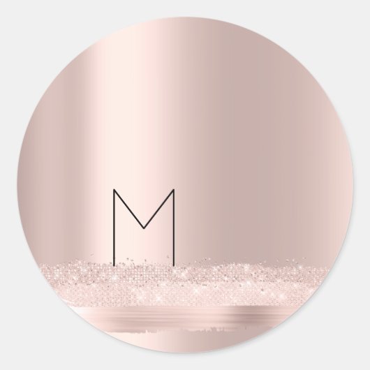 Monogram Spark Roze Blush Beginletters Naam Strepe Ronde Sticker (Voorkant)