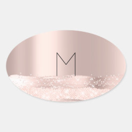 Monogram Spark Roze  Blush Initialen Naam Ovaal Ovale Sticker