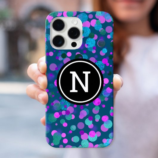 Monogram sparkle blauwe paarse confetti stippen op Case-Mate iPhone case