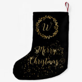 Monogram Sparkly Black Gold Merry kerst Kleine Kerstsok (Achterkant)