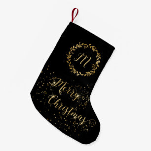 Monogram Sparkly Black Gold Merry kerst Kleine Kerstsok