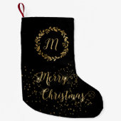 Monogram Sparkly Black Gold Merry kerst Kleine Kerstsok (Voorkant)