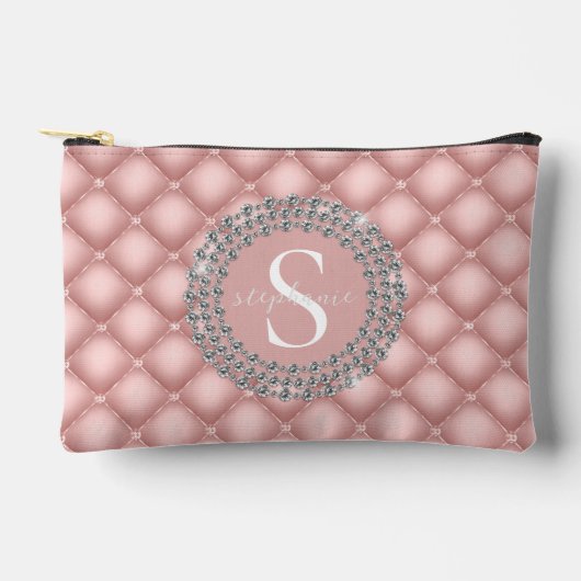 Monogram Sparkly Diamonds Tufted Custom Blush Pink Etui (Voorkant)