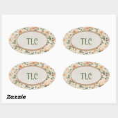 Monogram Sparkly Peach Peony Watercolor Floral Ovale Sticker (Vel)